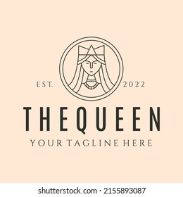 the queen with crown line art logo vector symbol illustration design