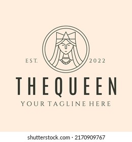 the queen with crown line art logo vector symbol illustration design