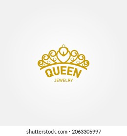 Queen Crown Logo applied for the jewelry business. Vintage Elegant Gold Tiara Logo Illustration In Isolated White Background.