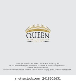 Modelo de diseño plano de concepto del logotipo de la corona reina.