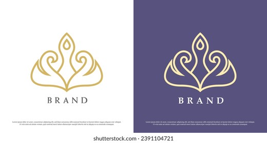 Queen crown logo design illustration. Line art linear symbol of beautiful princess royal queen crown. Flat icon simple minimalist royal imperial greece rome glamorous elegant abstract beautiful.