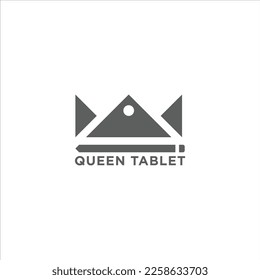 queen crown logo illustration. modern pattern of abstract tablet and pen drawing combination.