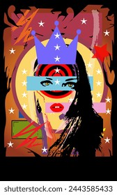 Queen with crown and moonlight. People background, vector illustration 