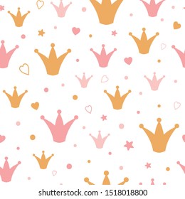 Queen crown pink print pattern seamless background Little princess design Cute children vector