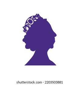 Queen with crown Purple, violet color side profile vector illustration