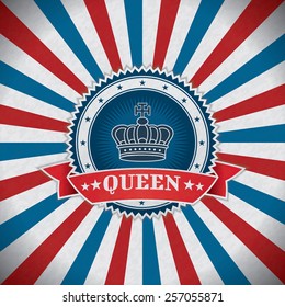 Queen crown retro badge with radial line background 
