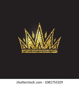 Queen crown, royal gold headdress. King golden accessory. Isolated vector illustrations. Elite class symbol on black background.