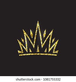 Queen crown, royal gold headdress. King golden accessory. Isolated vector illustrations. Elite class symbol on black background.