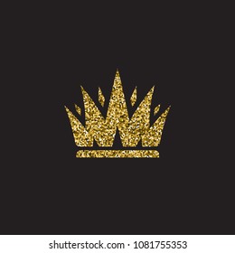 Queen crown, royal gold headdress. King golden accessory. Isolated vector illustrations. Elite class symbol on black background.