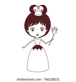 queen with crown and scepter in brown dotted silhouette on white background
