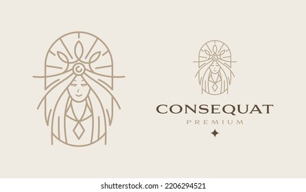 Logotipo de lujo Queen with Crown Simple Line Monoline Luxury. Símbolo universal creativo premium. Signo de vector boutique de joyas de lujo