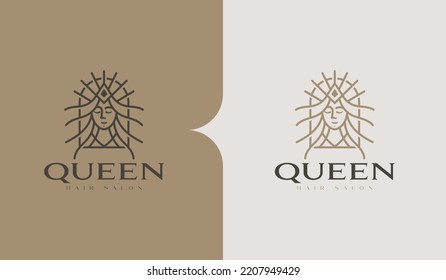 Logotipo de lujo Queen with Crown Simple Line Monoline Luxury. Símbolo universal creativo premium. Signo de vector boutique de joyas de lujo