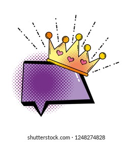 queen crown with speech bubble pop art