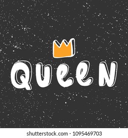 Queen with crown. Sticker for social media content. Vector hand drawn illustration design. Bubble pop art comic style poster, t shirt print, post card, video blog cover