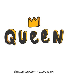 Queen. Crown. Sticker for social media content. Vector hand drawn illustration design. Bubble pop art comic style poster, t shirt print, post card, video blog cover