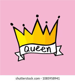Queen crown vector calligraphy design funny poster