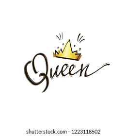 Queen crown vector calligraphy design funny poster. queen lettering. Doodle illustration with calligraphy