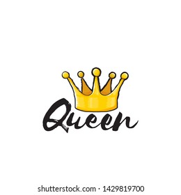 queen crown vector icon isolated on white background. funny girls print for tee or poster with princess crown and text