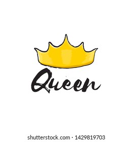 queen crown vector icon isolated on white background. funny girls print for tee or poster with princess crown and text