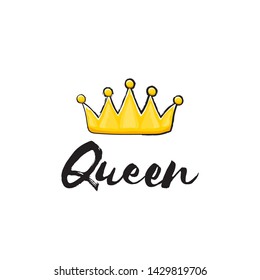 queen crown vector icon isolated on white background. funny girls print for tee or poster with princess crown and text