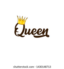 queen crown vector icon isolated on white background. funny girls print for tee or poster with princess crown and text