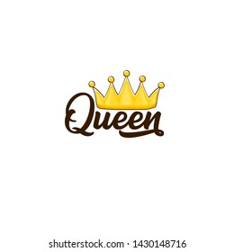 queen crown vector icon isolated on white background. funny girls print for tee or poster with princess crown and text