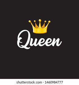 queen crown vector icon isolated on black background. funny girls print for tee or poster with princess crown and text