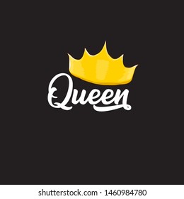 queen crown vector icon isolated on black background. funny girls print for tee or poster with princess crown and text