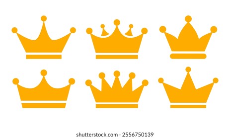 Queen crown vector icon set isolated on white background. Flat emblem illustrations of royalty persons status, premium top quality. Web design elements for business purposes, simple shapes collection.