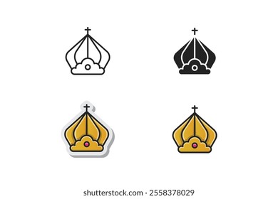 queen crown vector with pink jewels made with outline, silhouette, stickers and outline filled styles