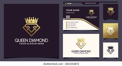 Königin-Logo-Vorlage mit goldener Farbgebung und Visitenkartendesign Premium Vector