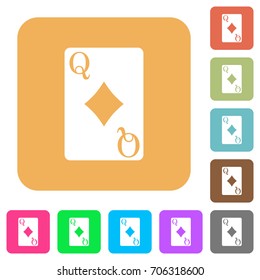 Queen of diamonds card flat icons on rounded square vivid color backgrounds.