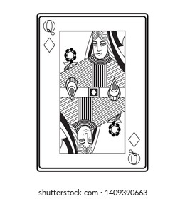 queen of diamonds card icon cartoon black and white vector illustration graphic design