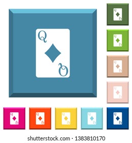 Queen of diamonds card white icons on edged square buttons in various trendy colors