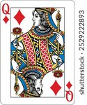 Queen of Diamonds design from a new original deck of playing cards. 