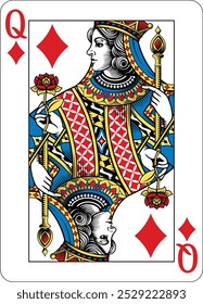 Queen of Diamonds design from a new original deck of playing cards. 