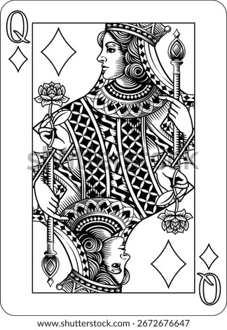 Queen of Diamonds design from a new original deck of playing cards.