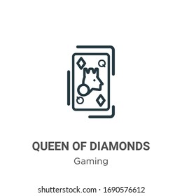 Queen of diamonds outline vector icon. Thin line black queen of diamonds icon, flat vector simple element illustration from editable gaming concept isolated stroke on white background