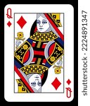 Queen of Diamonds playing card - Classic design.