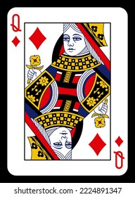 Queen of Diamonds playing card - Classic design.