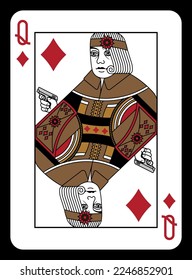 Queen of Diamonds playing card - Mafia design