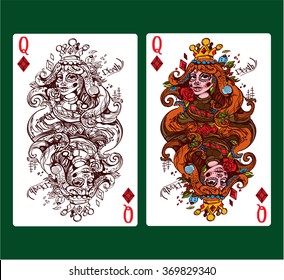 Queen of diamonds playing card suit.