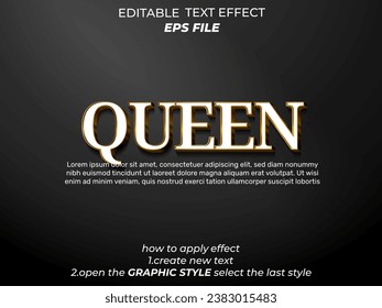 queen editable text effect 3d font style use for logo and business brand. vector template