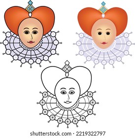 Queen Elizabeth I Icon - Vector Illustration - Colored, Outlined and Black and White svg