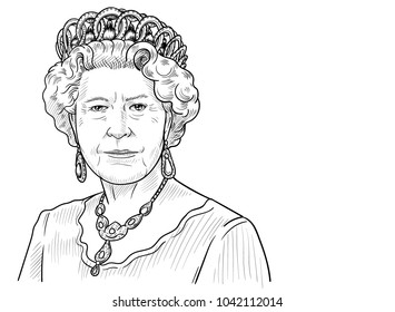 Queen Elizabeth II. Vector Portrait Drawing Illustration. March 9, 2018