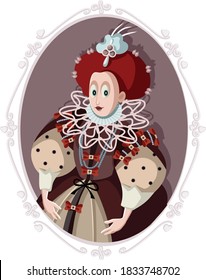 Queen Elizabeth I Vector Caricature Illustration. Portrait of Elisabeth Tudor female monarch of sixteen century
