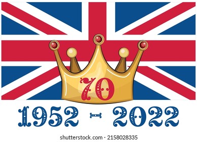 Queen Elizabeth's Platinum Jubilee Crown Celebration Poster with the Union Jack in the background, 70th Anniversary Reign since 1952 svg