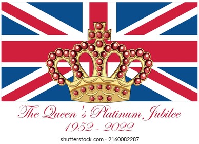 Queen Elizabeth's Platinum Jubilee Crown Celebration Poster with the Union Jack in the background, 70th Anniversary Reign since 1952 svg