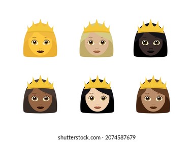 Queen emoji vector with skin colors illustration