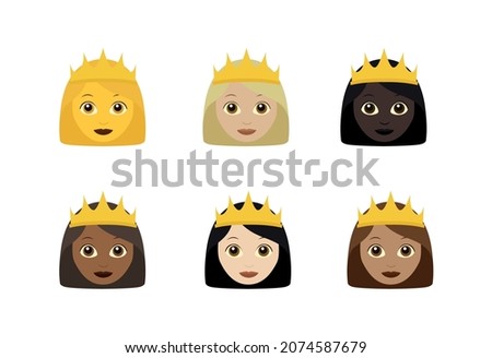 Queen emoji vector with skin colors illustration